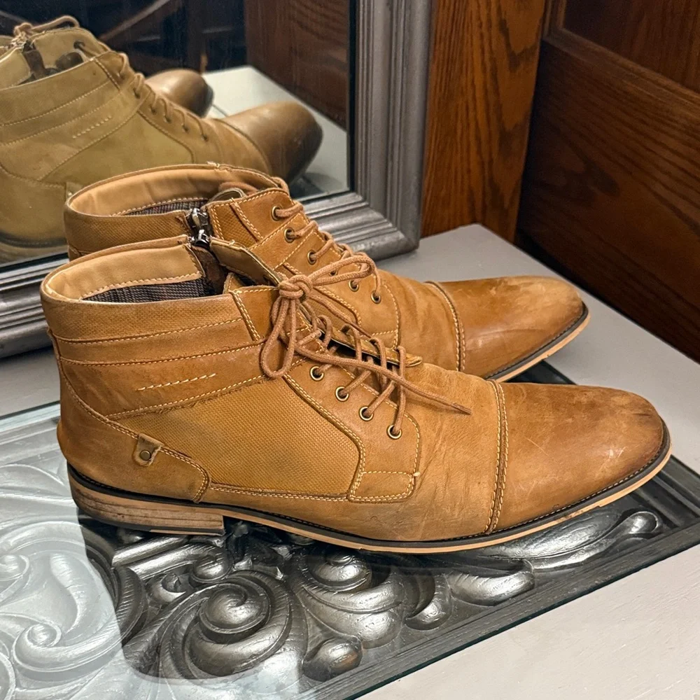 Steve Madden 16 Men’s Dark Tan Jotter Tan Leather Combat Boots